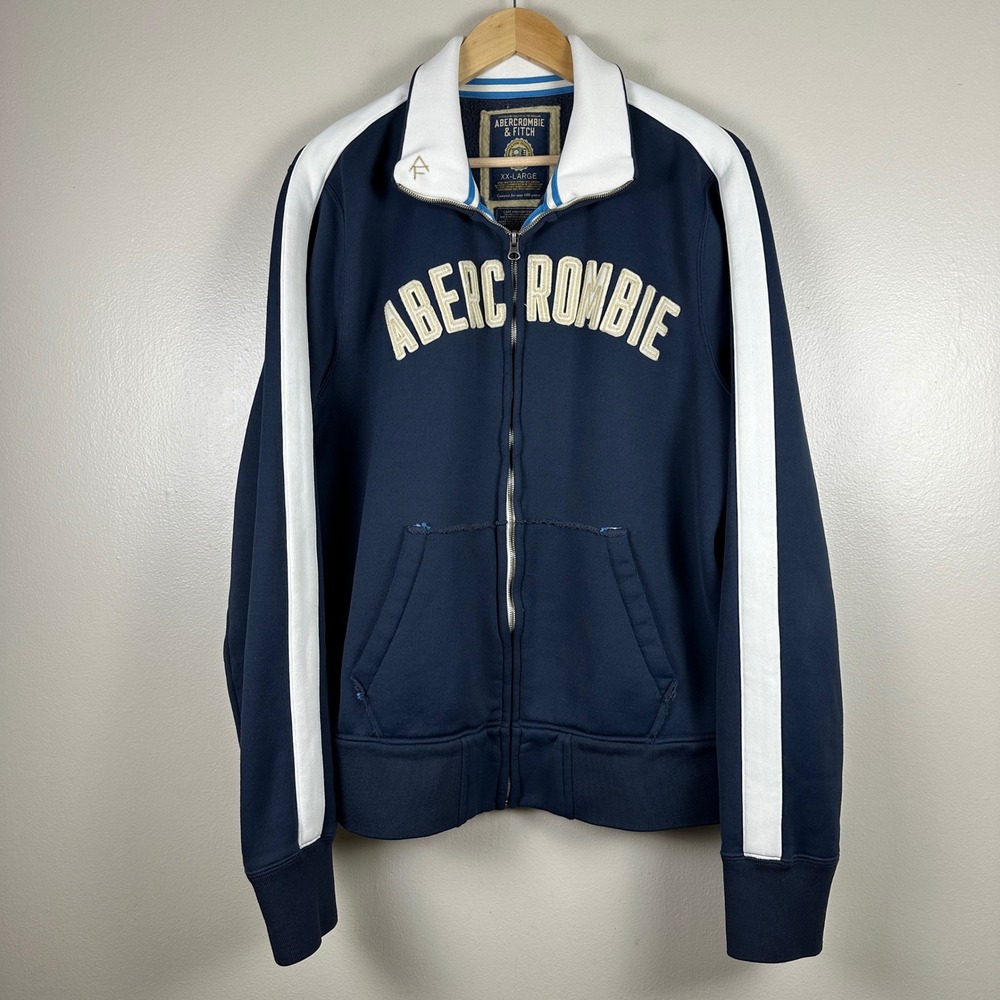 Abercrombie & Fitch Men's XXL Track Jacket Navy Blue White Stripe Full Zip